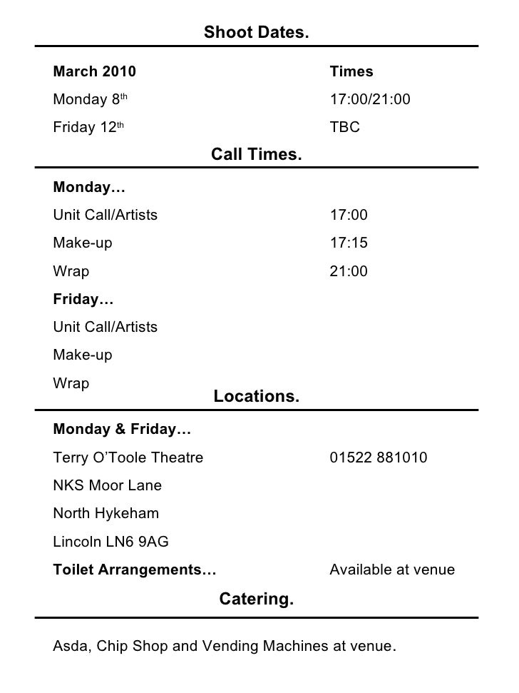 makeup artist call sheet
